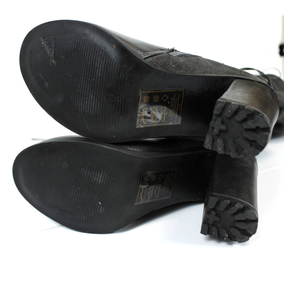 Leila Stone Rayne Suede Lace Up Zip Tall Boots Women 6 Block Heel 3.5" Dark Gray - Picture 8 of 15